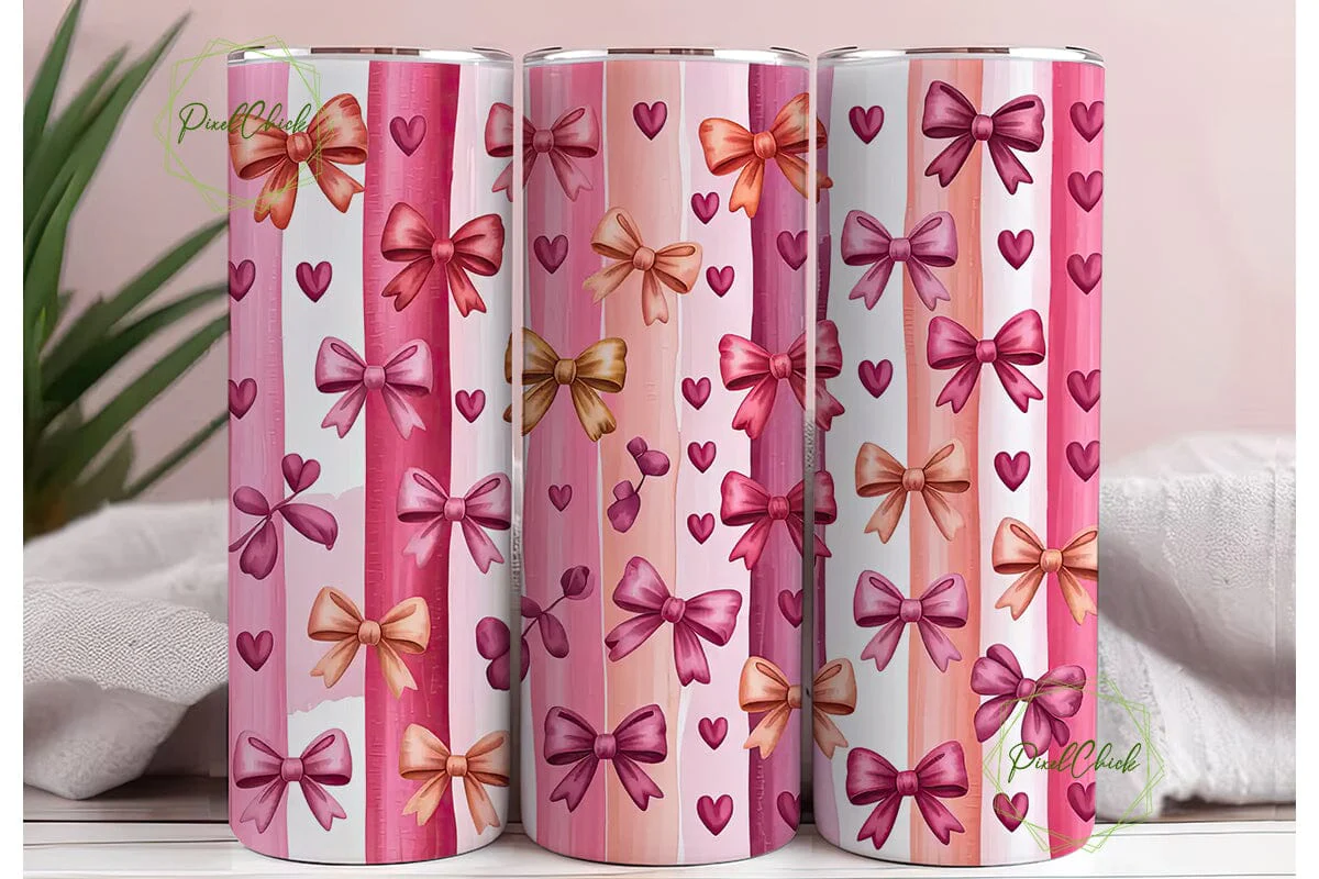 Pink Bows & Hearts 20oz Tumbler Wrap - Image 3