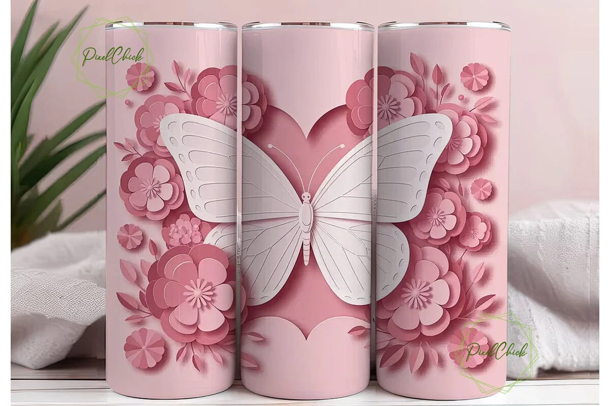 Pink Butterfly 20oz Tumbler Wrap - Image 3