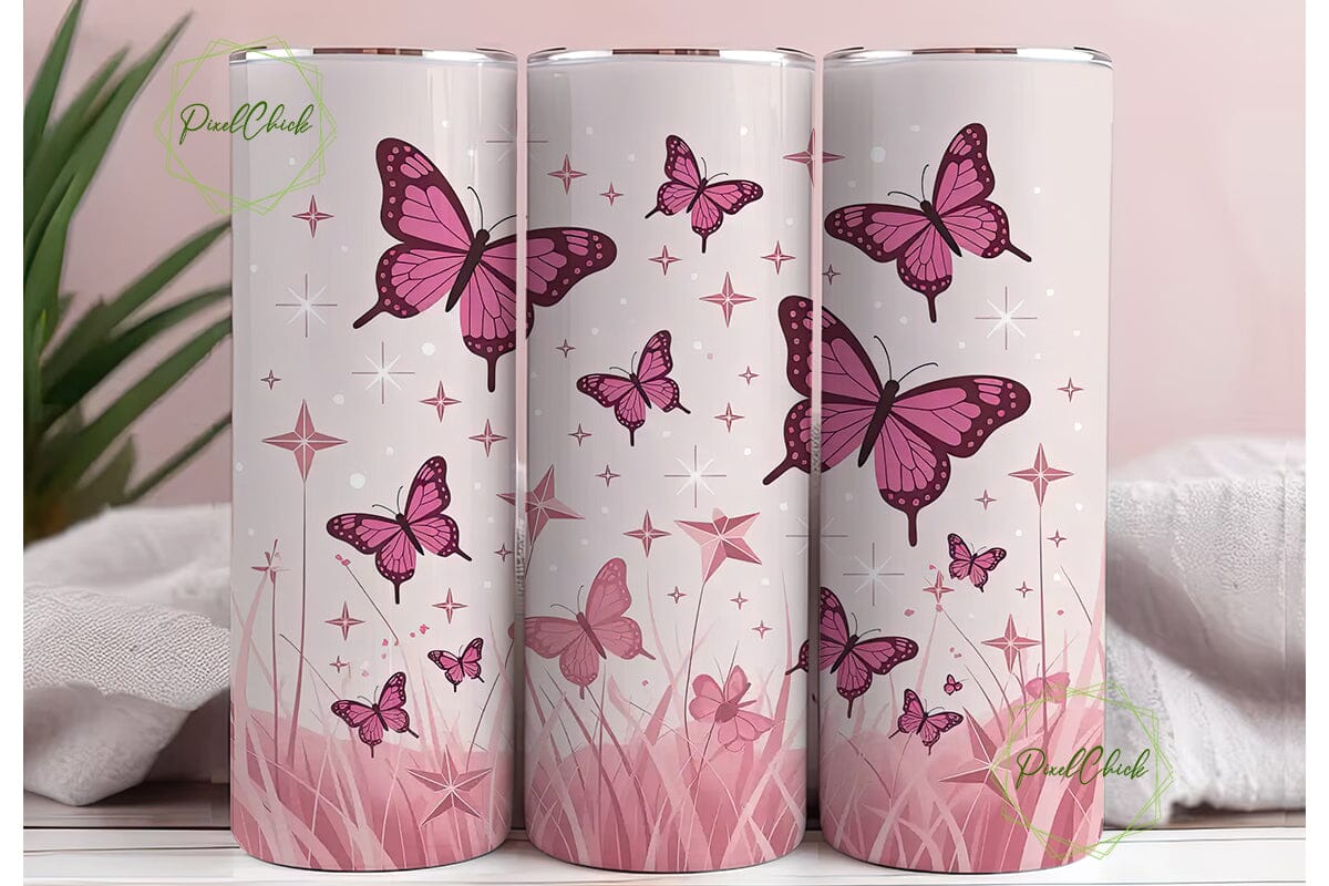 Pink Butterfly Sparkle 20oz Tumbler - Image 3