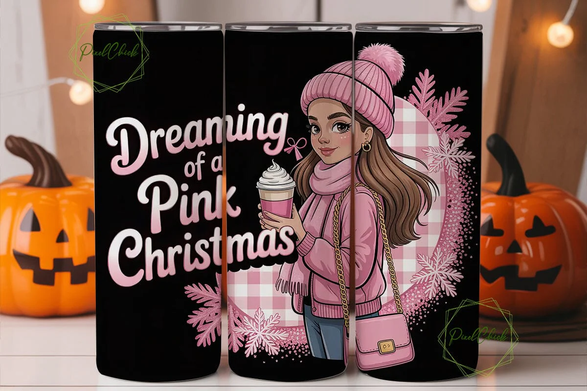 Pink Christmas Girl 20oz Tumbler Wrap - Image 2