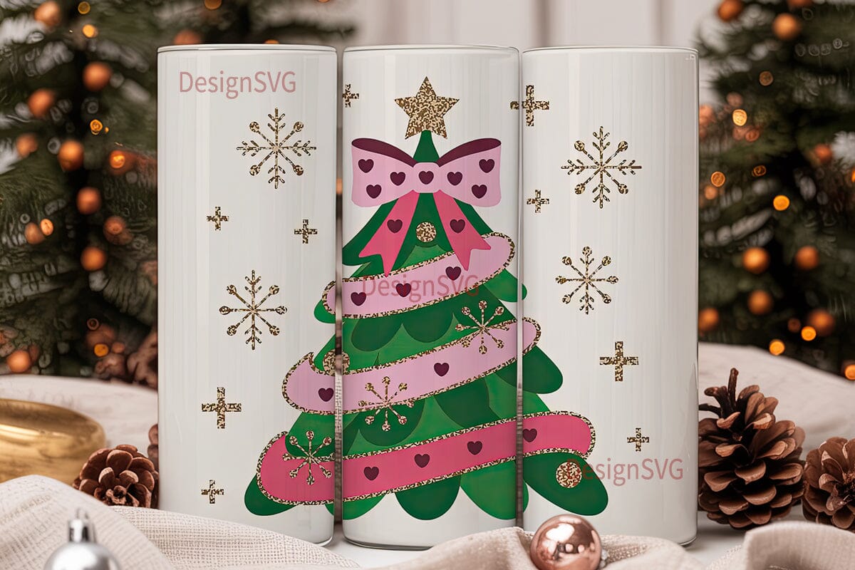 Pink Christmas Tree 20oz Tumbler Design - Image 2
