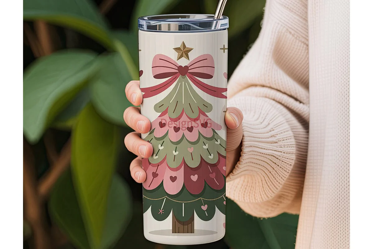 Pink Christmas Tree 20oz Tumbler Design - Image 3
