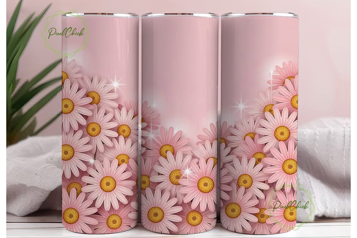 Pink Daisy Glitter 20oz Tumbler Wrap - Image 3