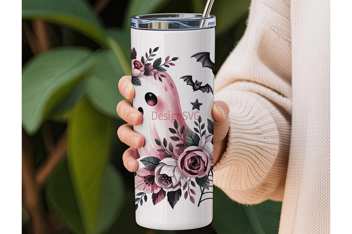 Pink Ghost Halloween 20oz Tumbler Wrap - Image 3