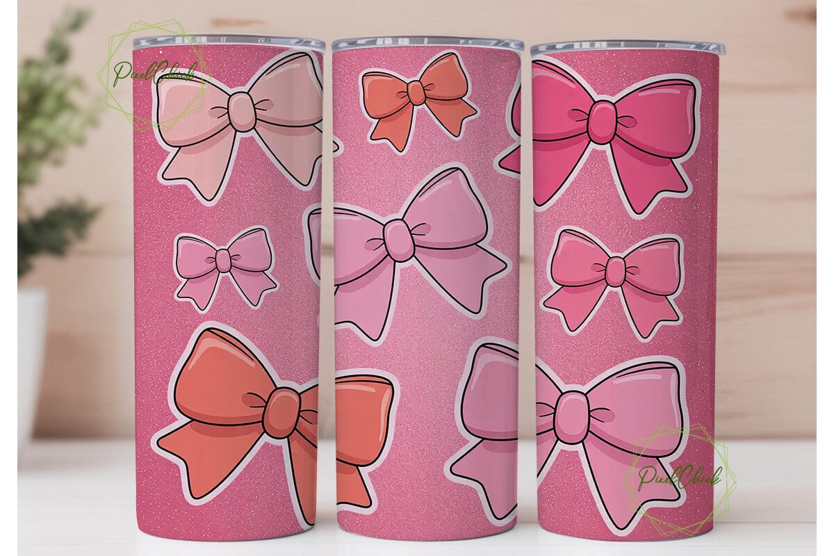 Pink Glitter Bows 20oz Tumbler Wrap