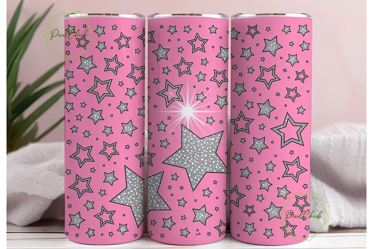 Pink Glitter Stars 20oz Tumbler Wrap - Image 3