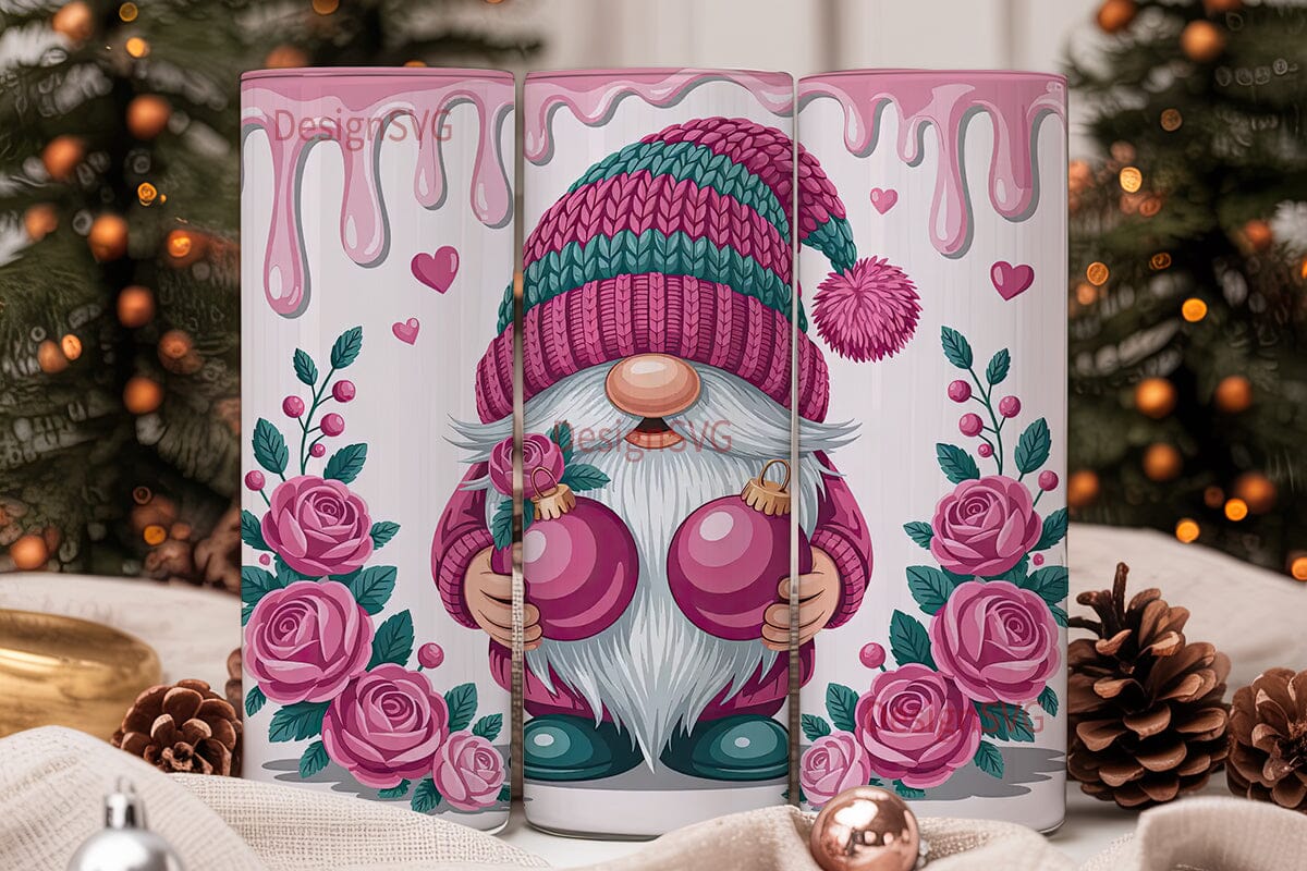 Pink Gnome with Roses 20oz Tumbler Wrap - Image 2
