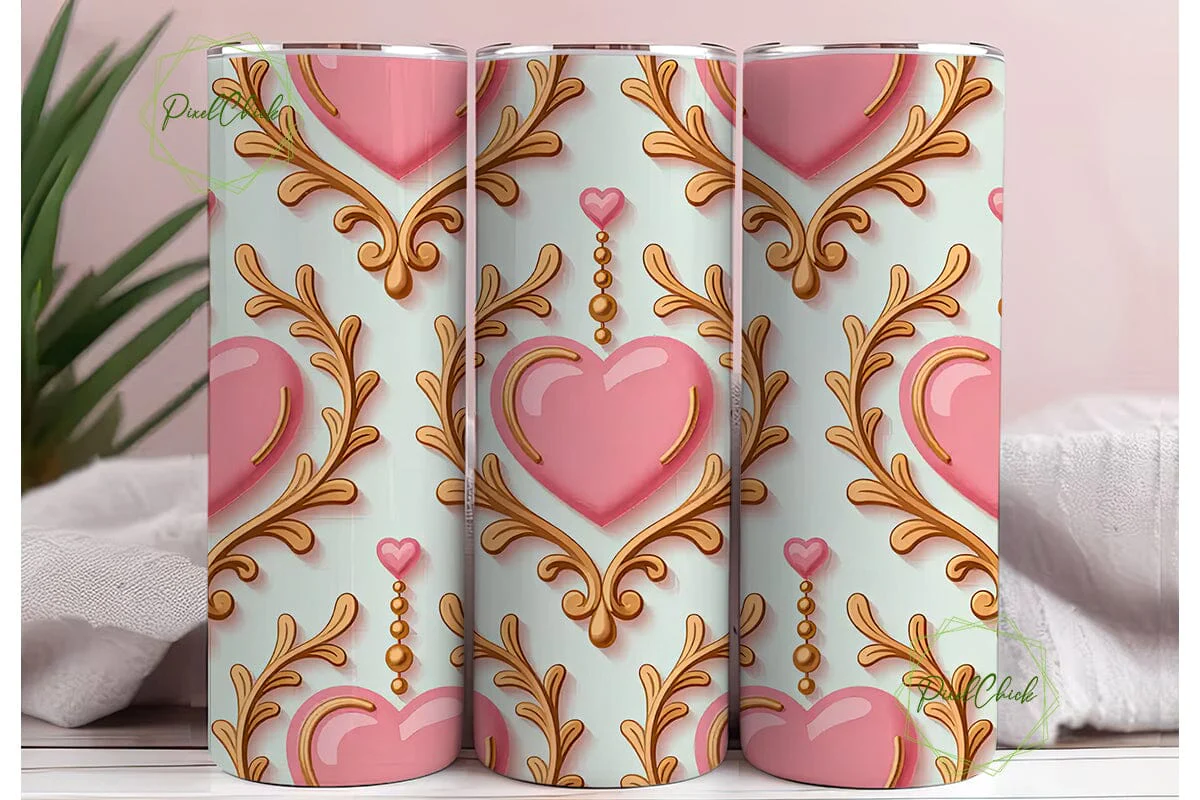 Pink & Gold Heart 20oz Tumbler Wrap - Image 3