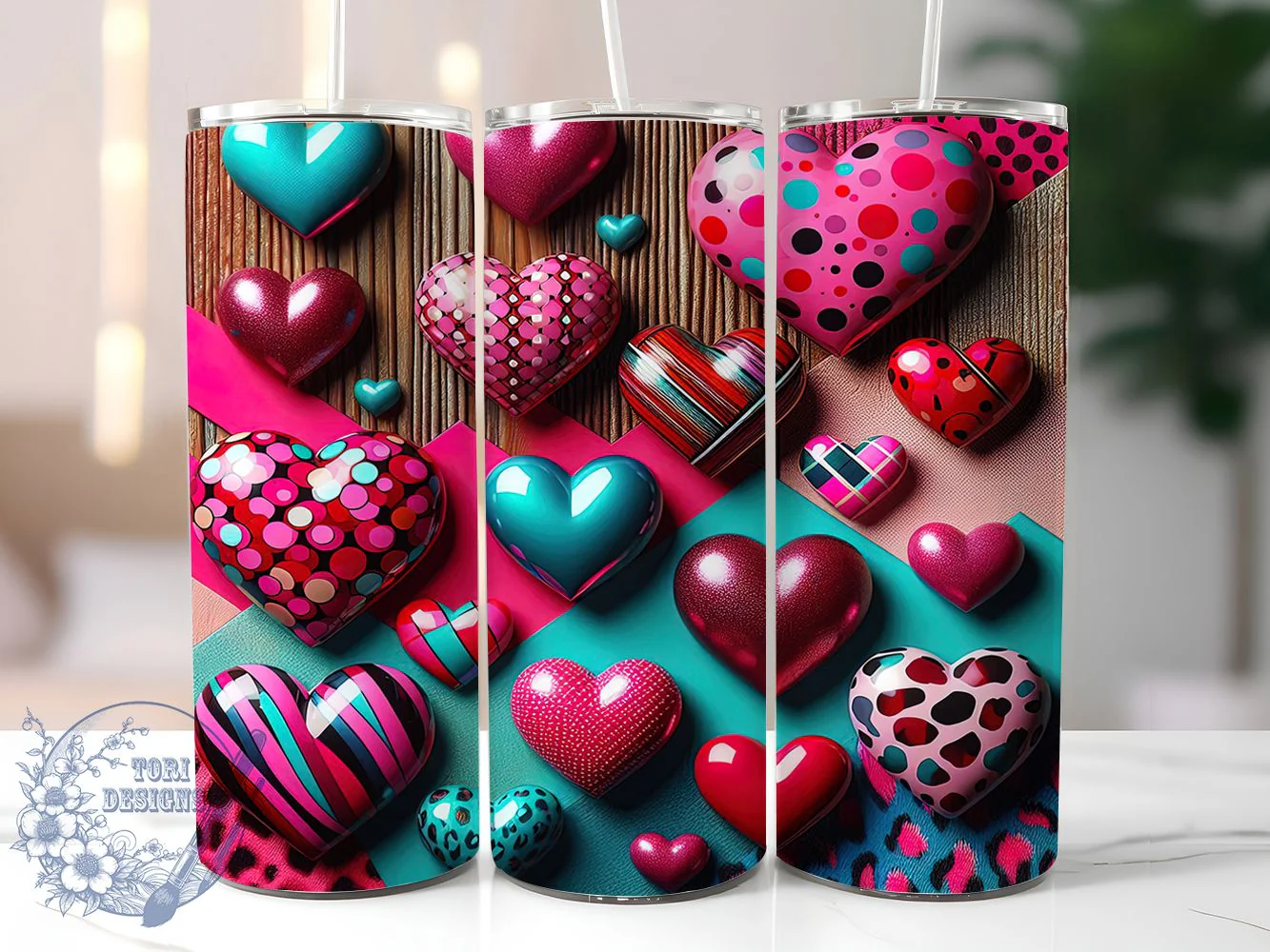 Pink Leopard Heart Tumbler, Leopard Print, Valentine Theme, Romantic Pattern, Bold Chic Style, Cute Festive Wrap, 20Oz Tumbler, Sublimation