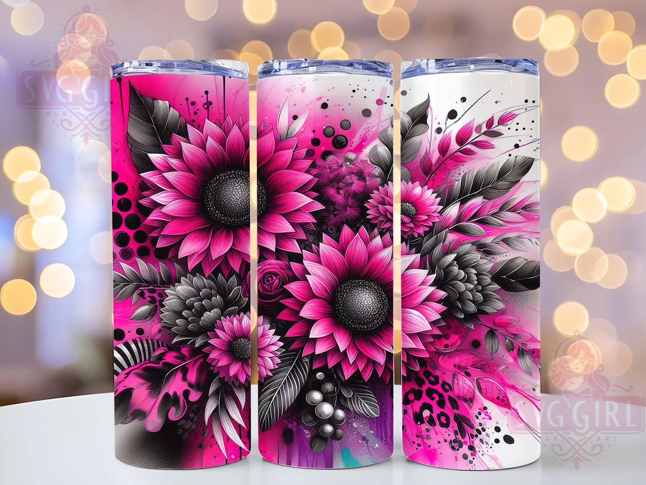 Pink Leopard Sunflower Tumbler Wrap, Leopard Print, Bold Floral, Glam Style, Wild Theme, Tumbler Wrap, Sublimation Design