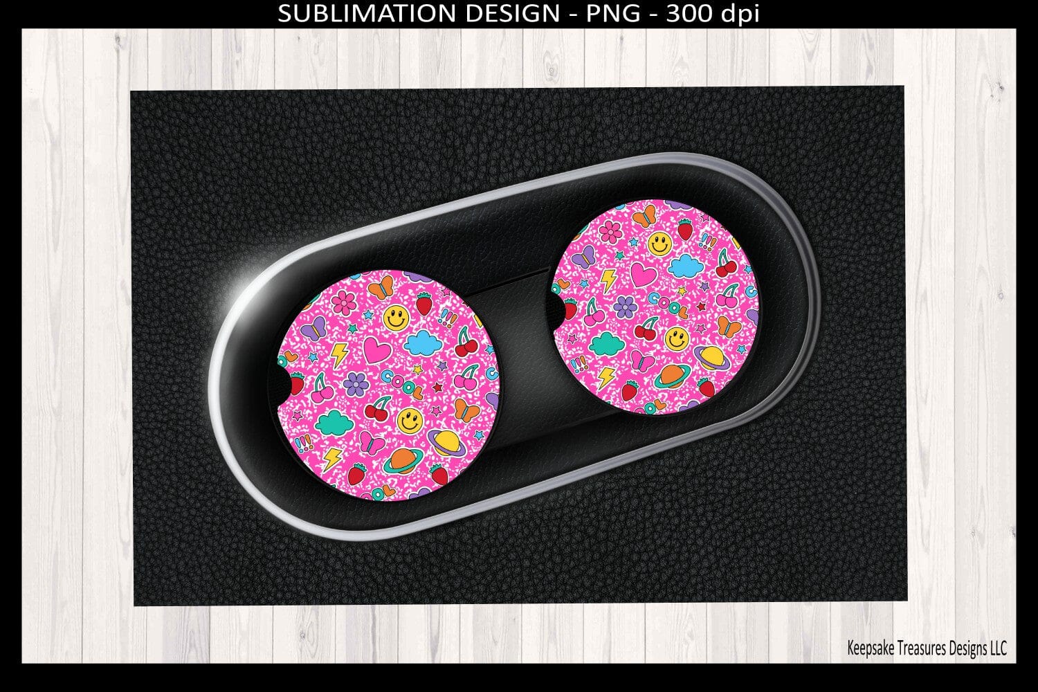 Pink Retro Sticker Icon Tumbler Wrap PNG Bundle – 20oz Straight Sublimation Design, Car Coaster & Pen Wrap Set, Teacher Gift - Image 2
