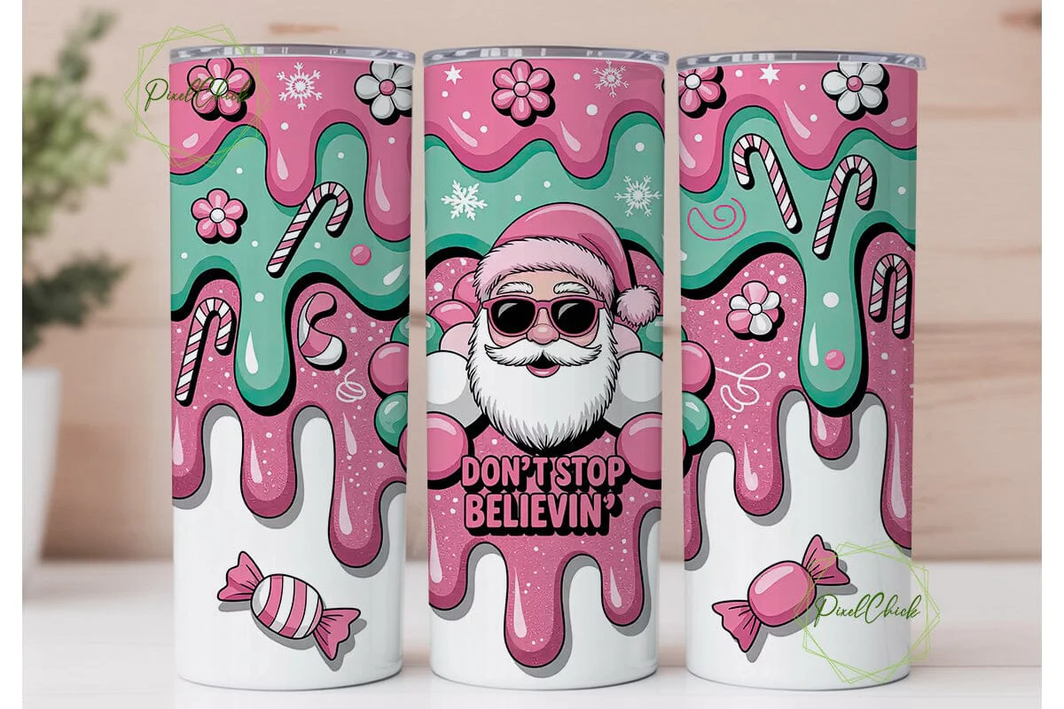 Pink Santa Christmas 20oz Tumbler Wrap - Image 2