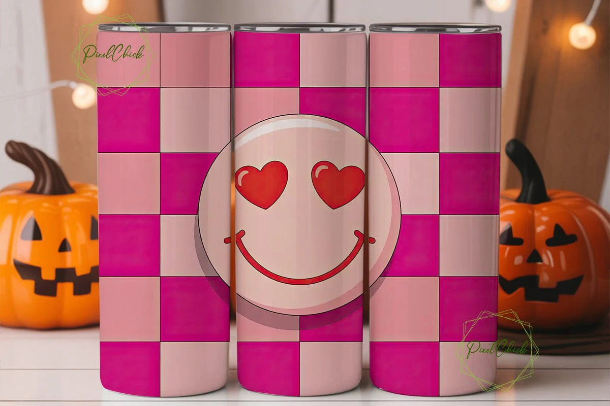 Pink Smiley Face 20oz Tumbler Wrap - Image 2