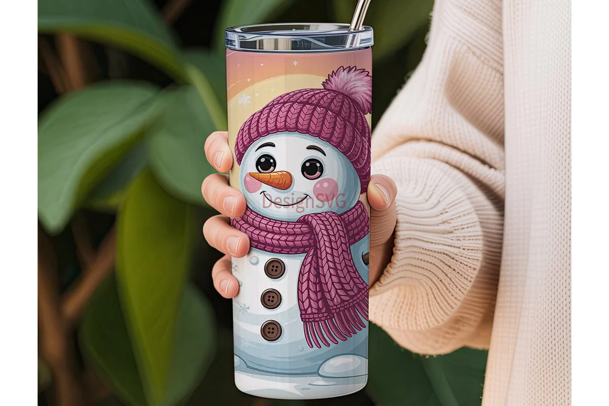 Pink Snowman Christmas 20oz Tumbler Wrap - Image 3
