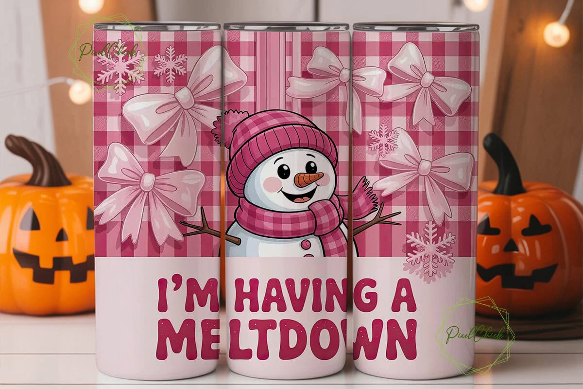 Pink Snowman Meltdown 20oz Tumbler Wrap - Image 2