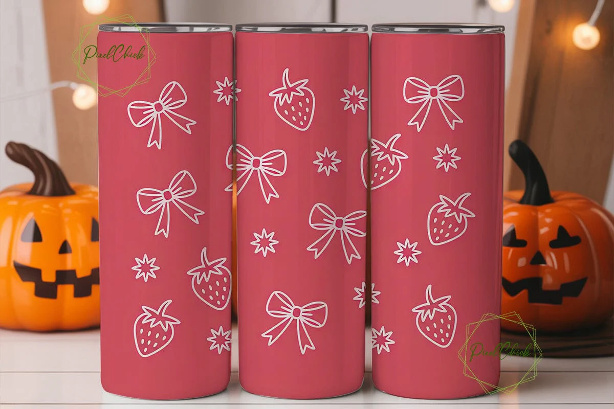 Pink Strawberry Bow 20oz Tumbler Wrap - Image 2