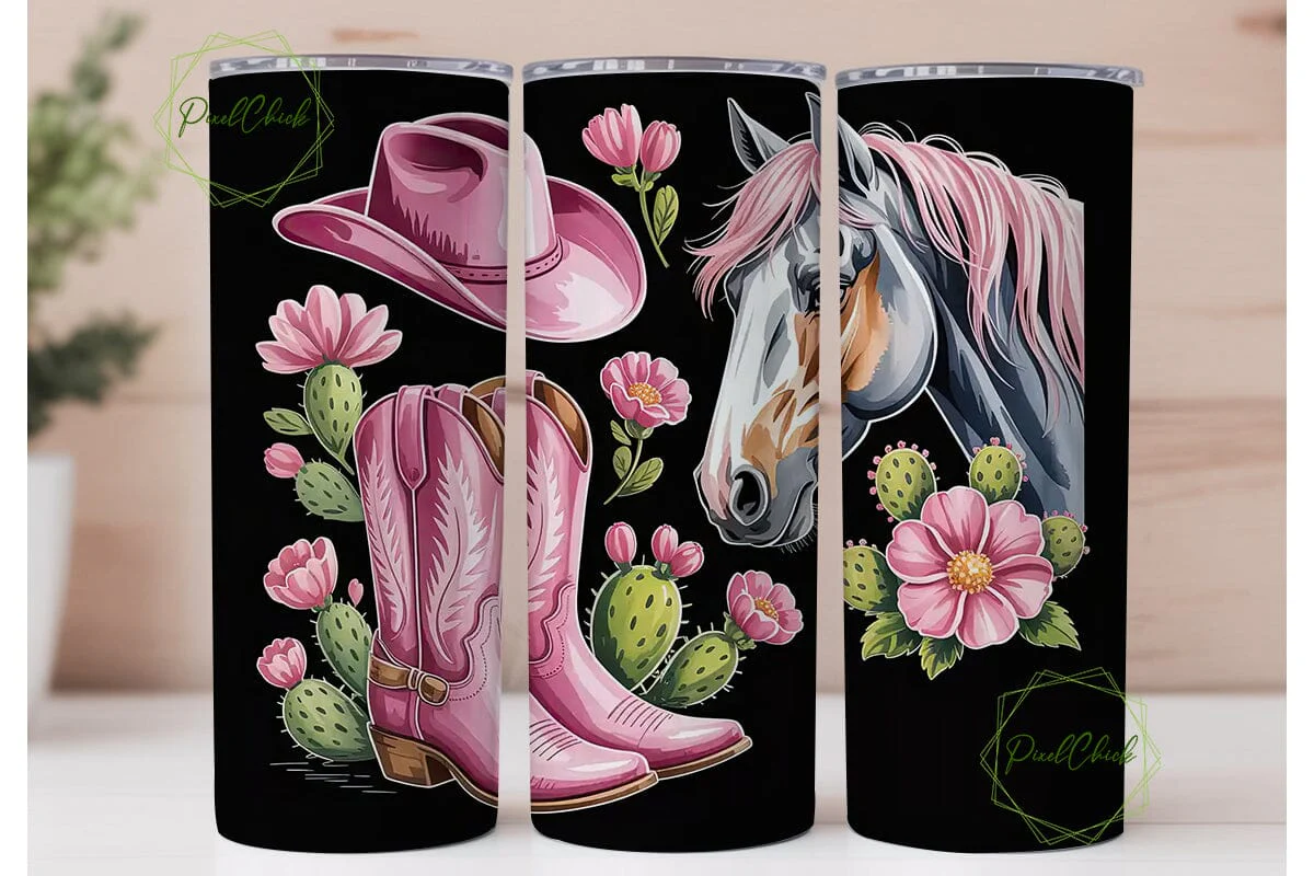 Pink Western Horse Tumbler Wrap - Image 2