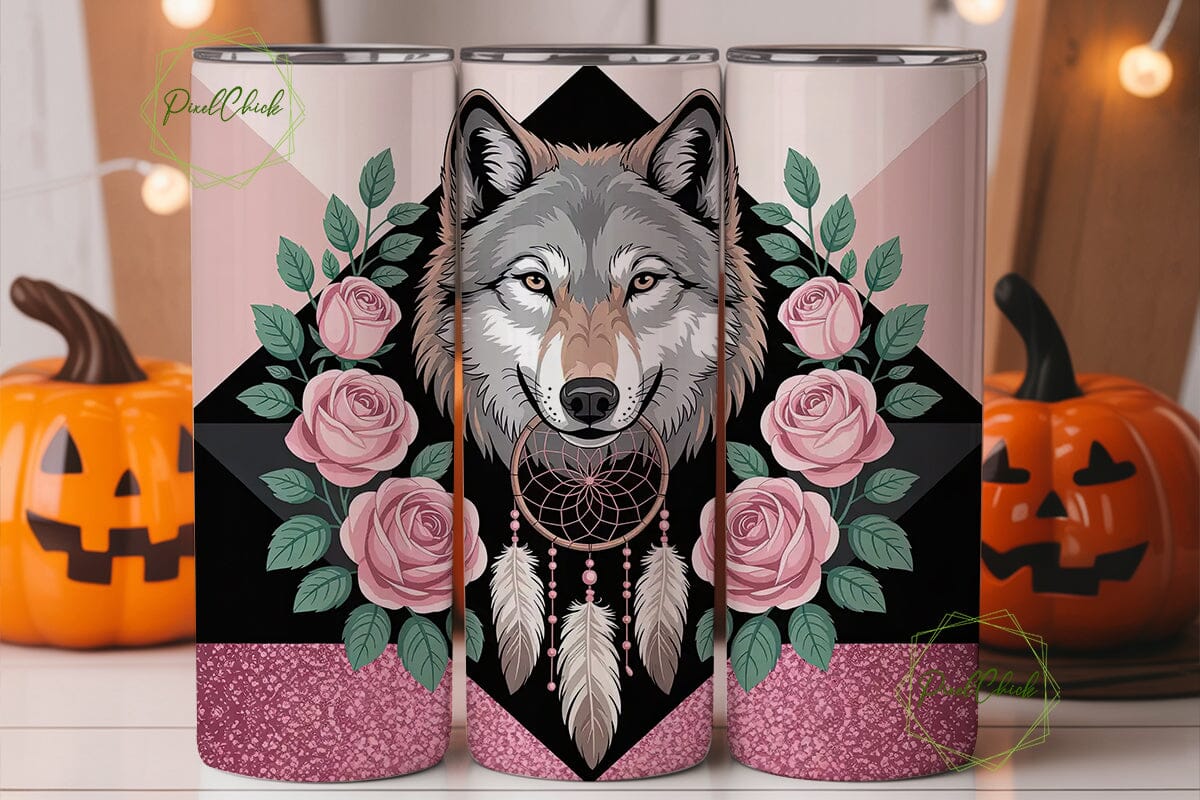 Pink Wolf Dreamcatcher 20oz Tumbler Wrap - Image 2