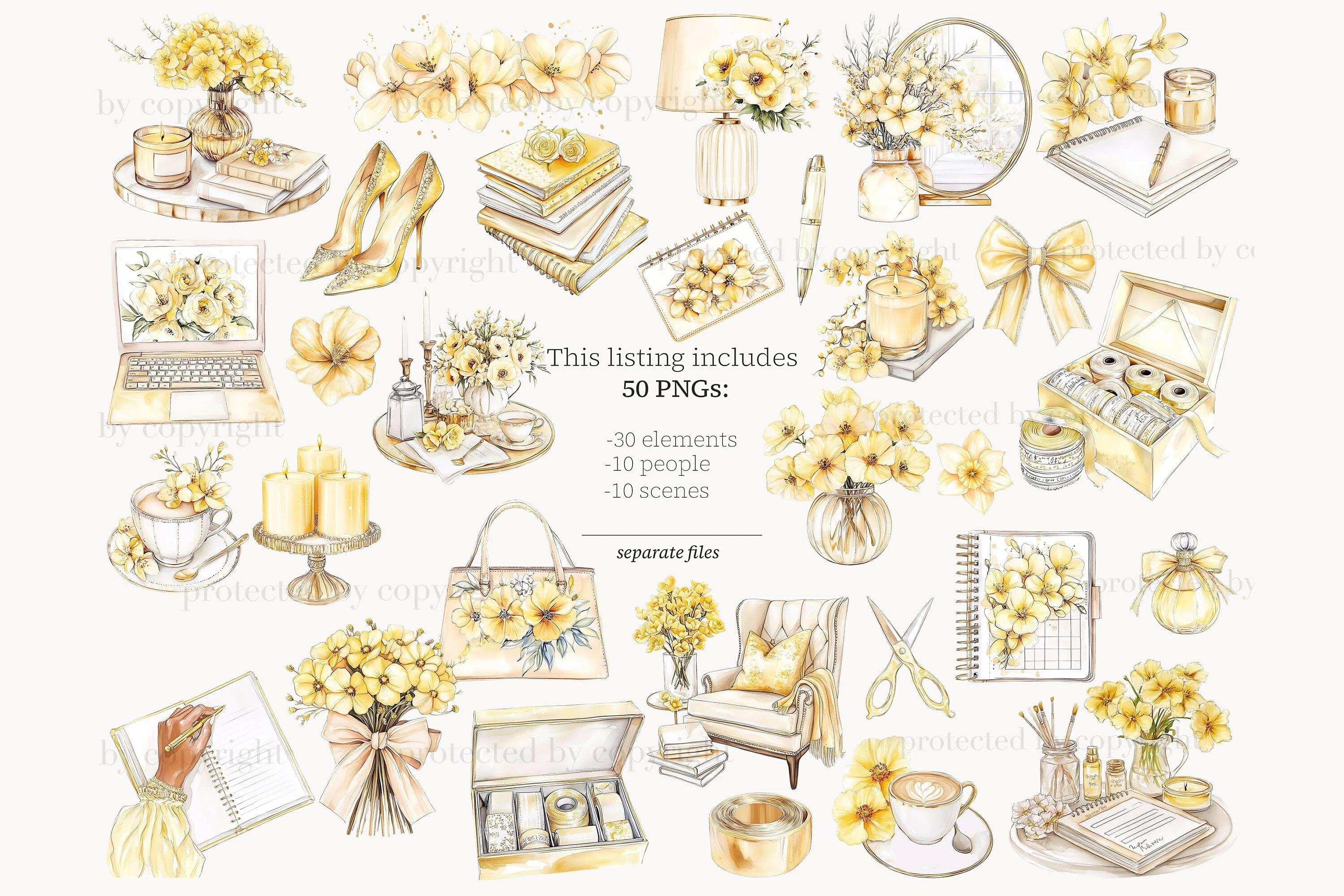 Planner Girl Clipart | Yellow Glam Planner | Spring Clip Art - Image 3