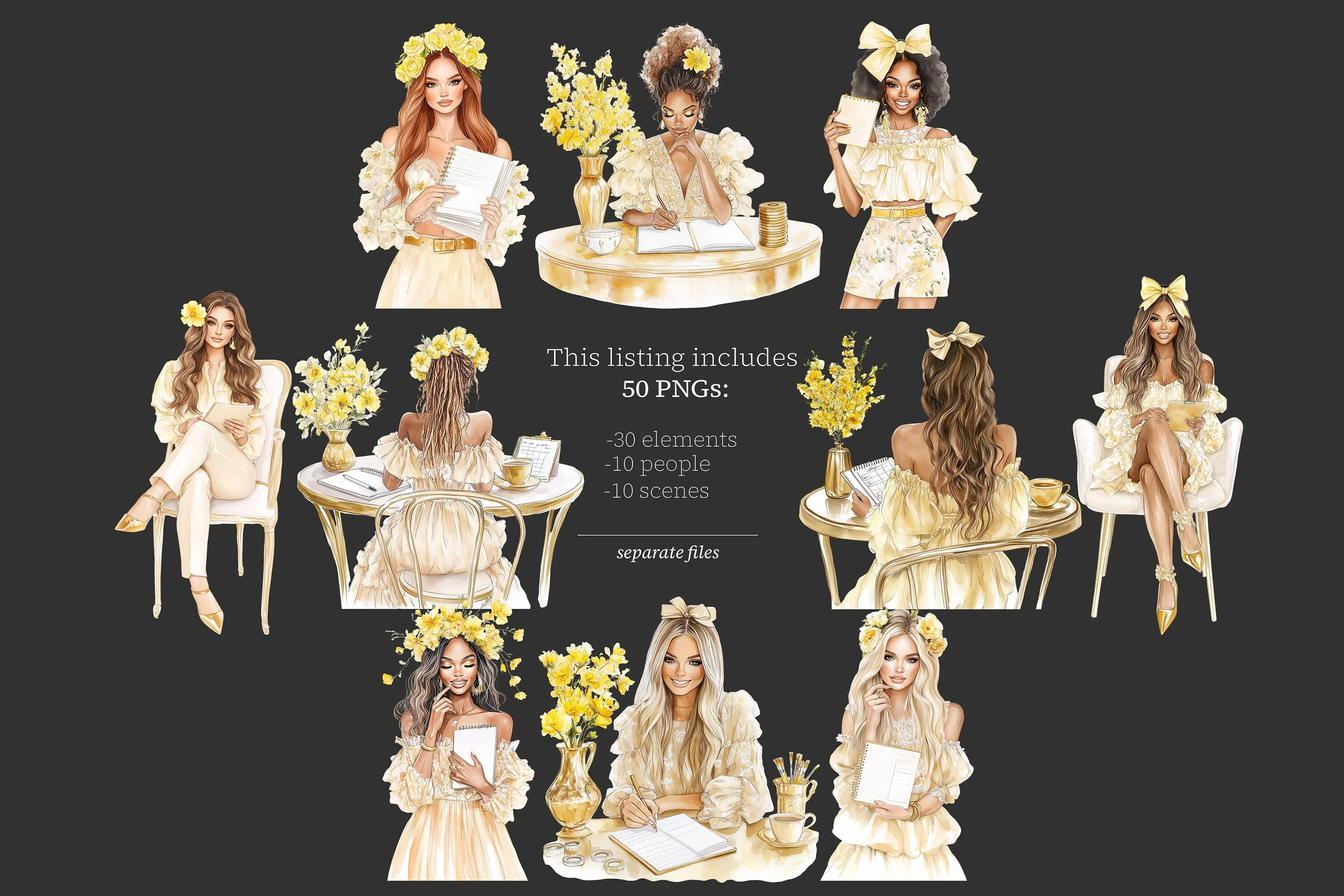 Planner Girl Clipart | Yellow Glam Planner | Spring Clip Art - Image 7