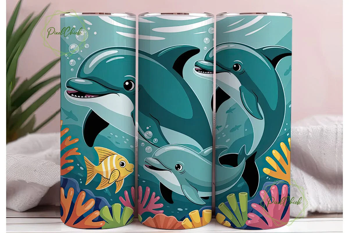 Playful Dolphins 20oz Tumbler Wrap - Image 3
