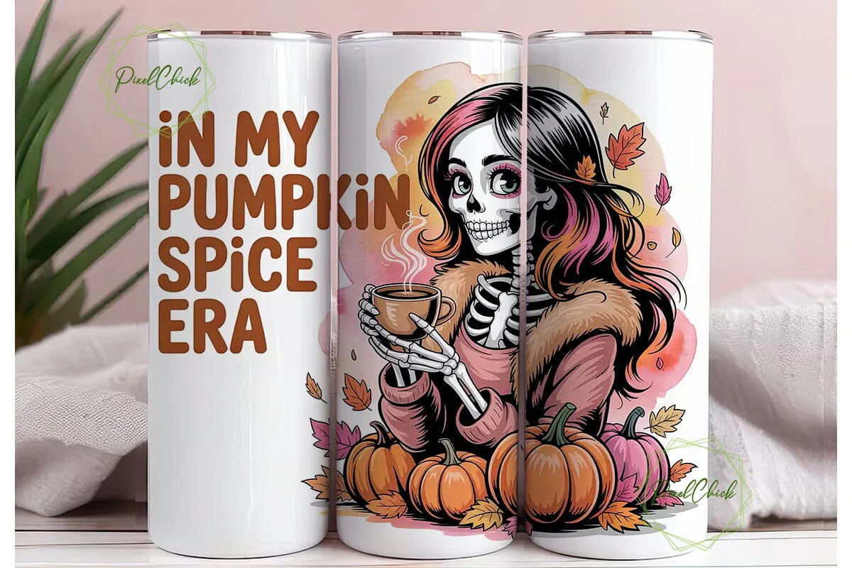 Pumpkin Spice Skeleton 20oz Tumbler Wrap - Image 3