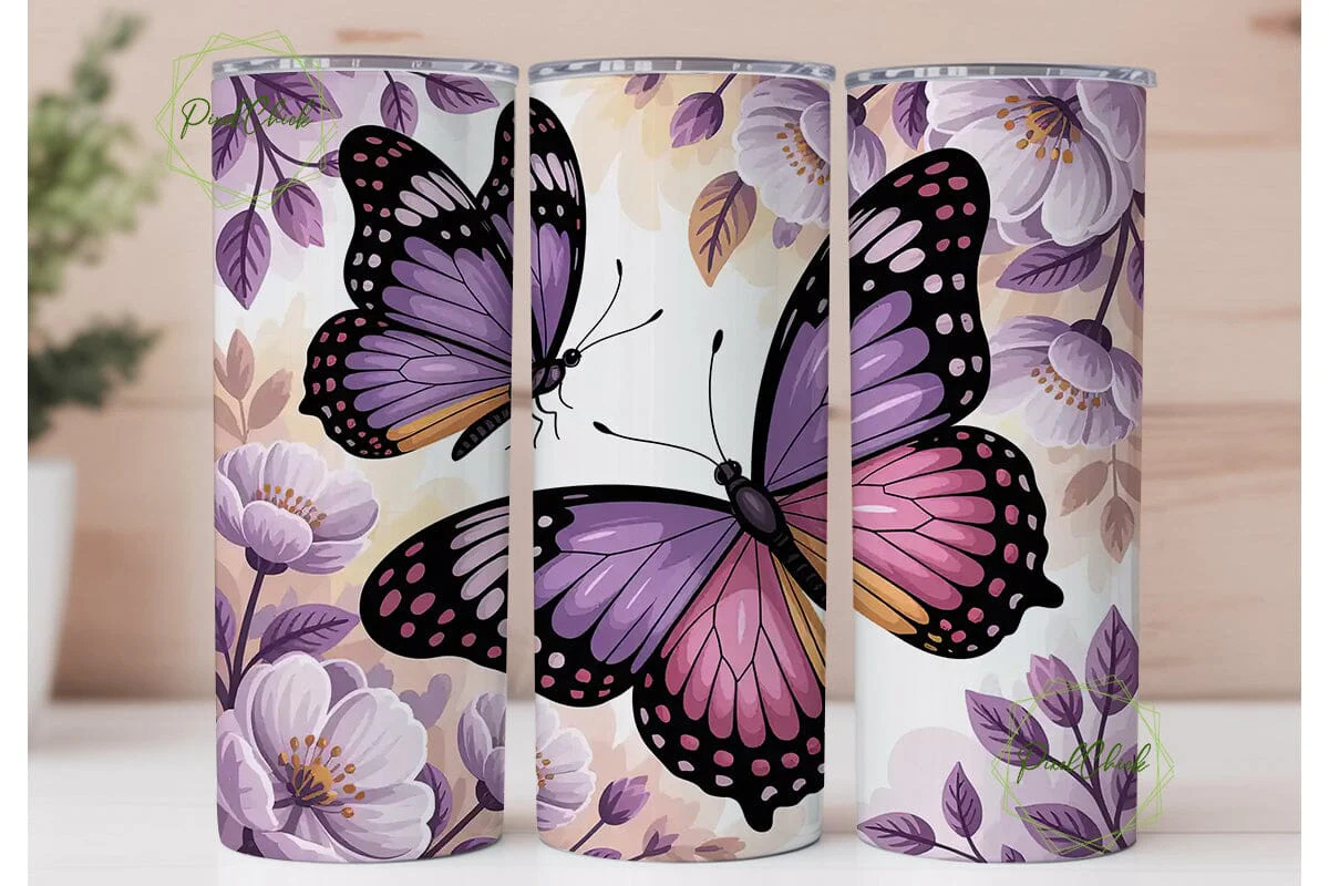 Purple Butterfly Garden 20oz Tumbler - Image 2