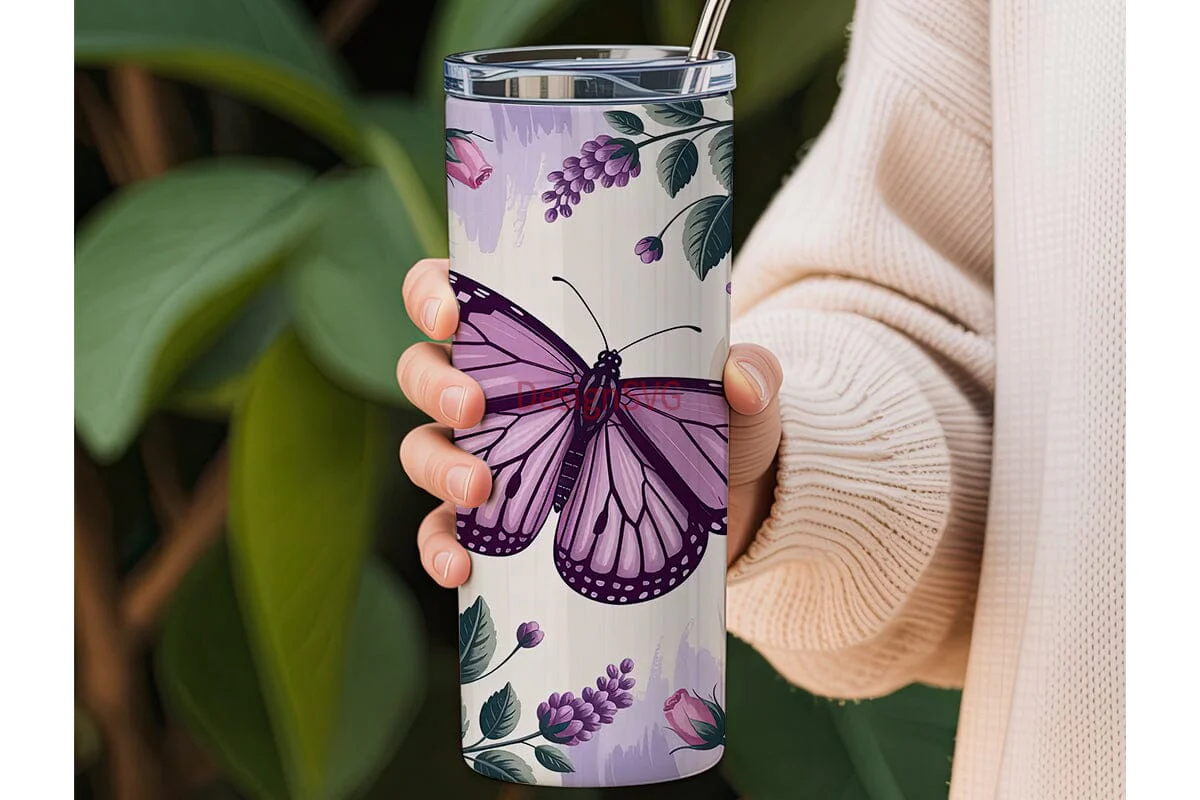 Purple Butterfly & Roses 20oz Tumbler - Image 3