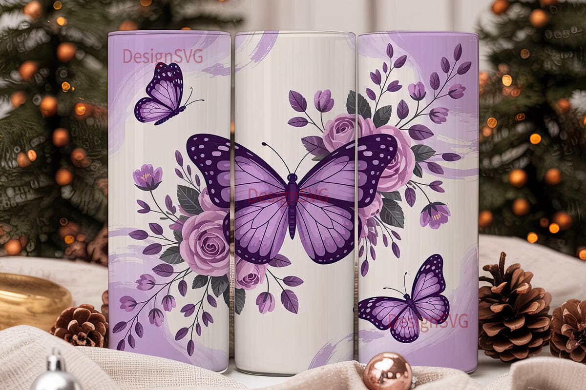 Purple Butterfly & Roses 20oz Tumbler - Image 2