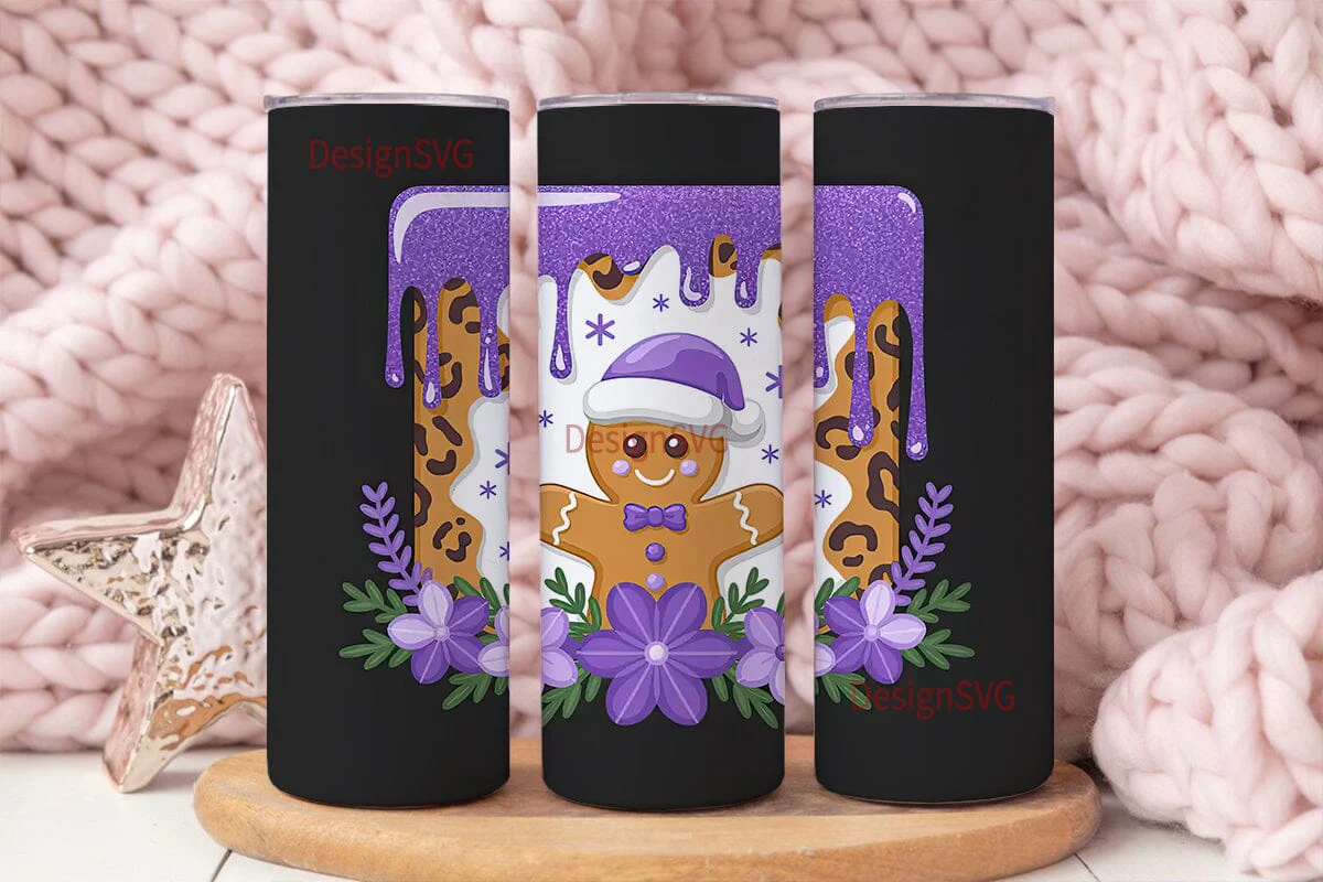 Purple Glitter Gingerbread Tumbler Wrap