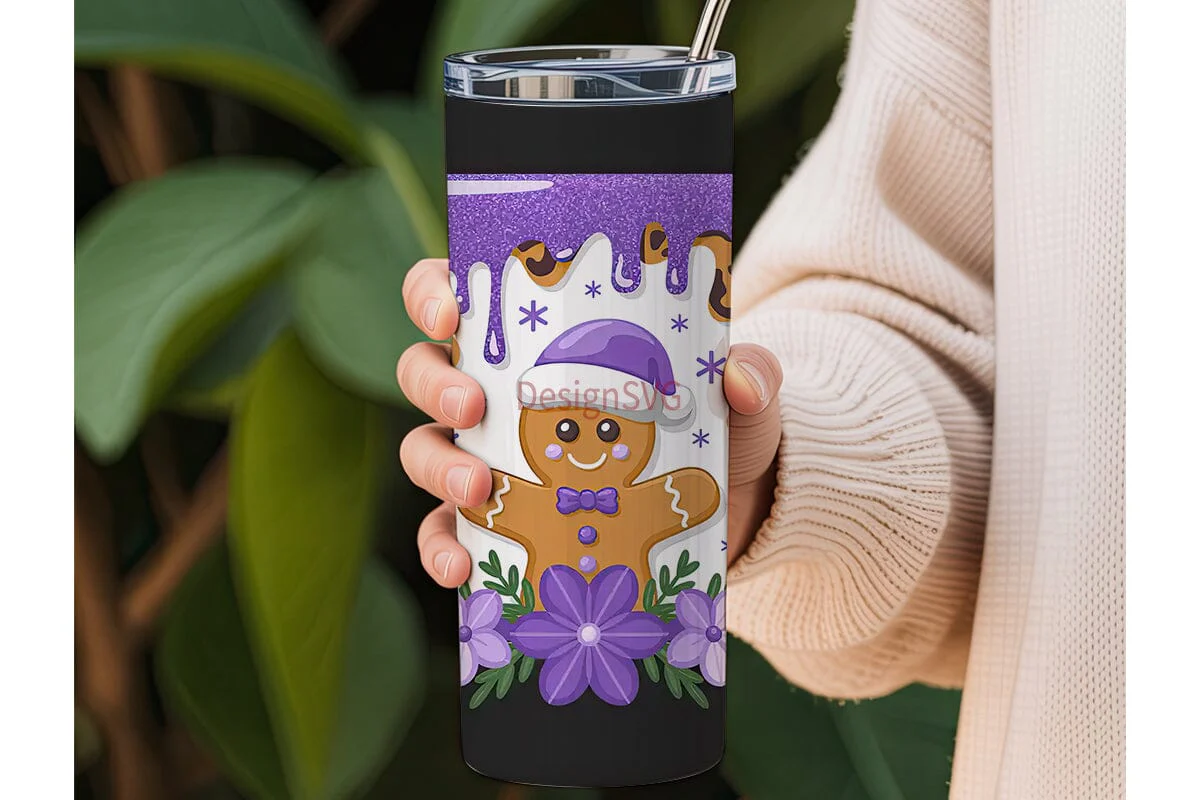 Purple Glitter Gingerbread Tumbler Wrap - Image 3