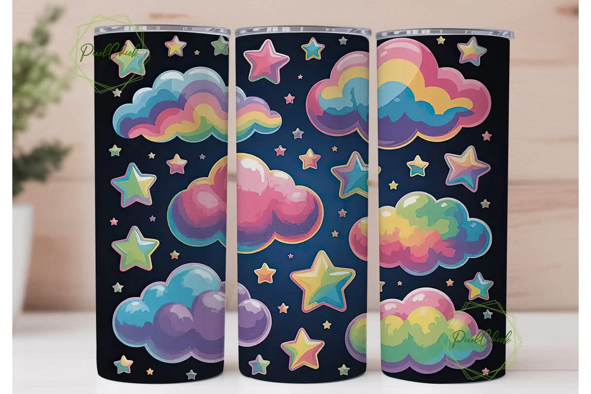 Rainbow Clouds & Stars 20oz Tumbler Wrap