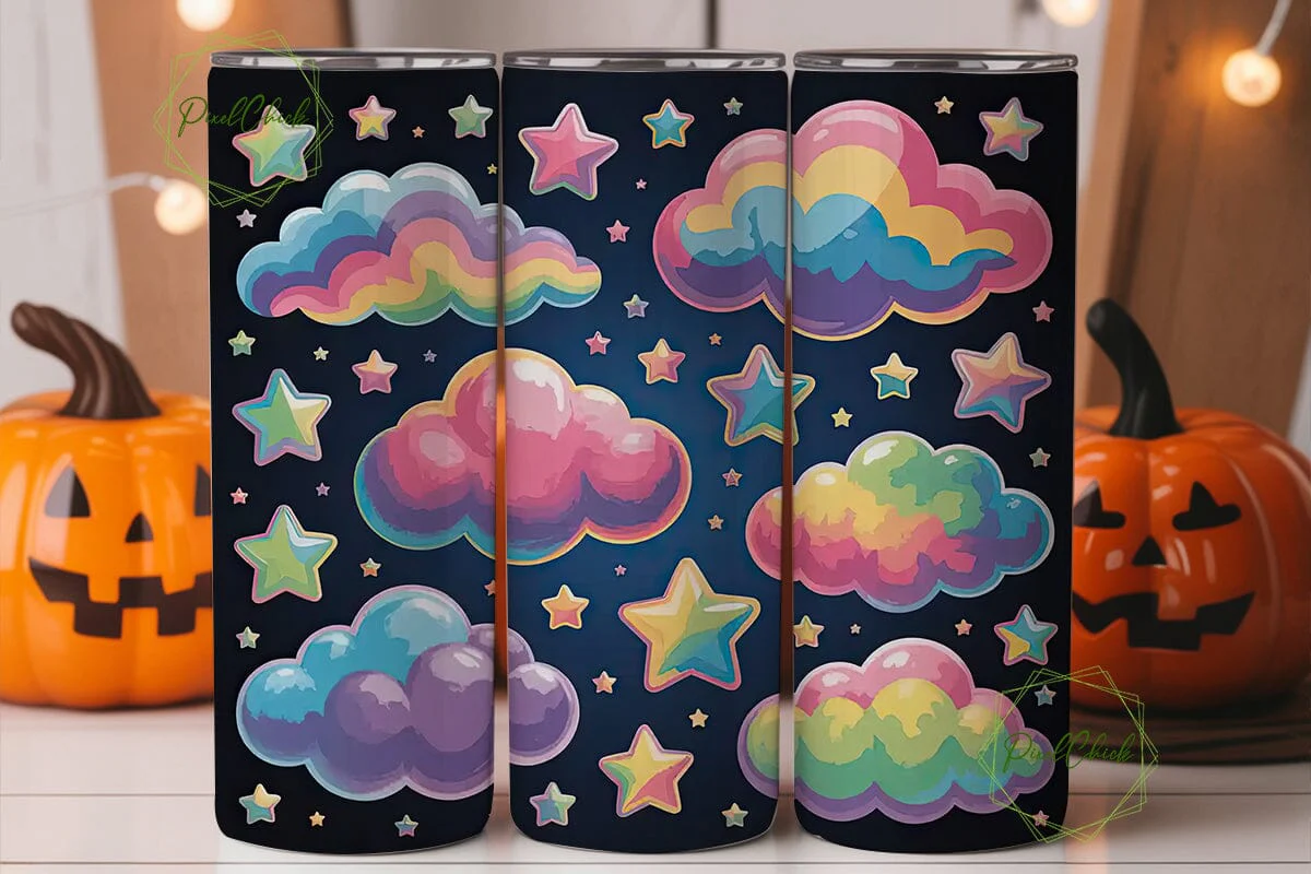 Rainbow Clouds & Stars 20oz Tumbler Wrap - Image 2