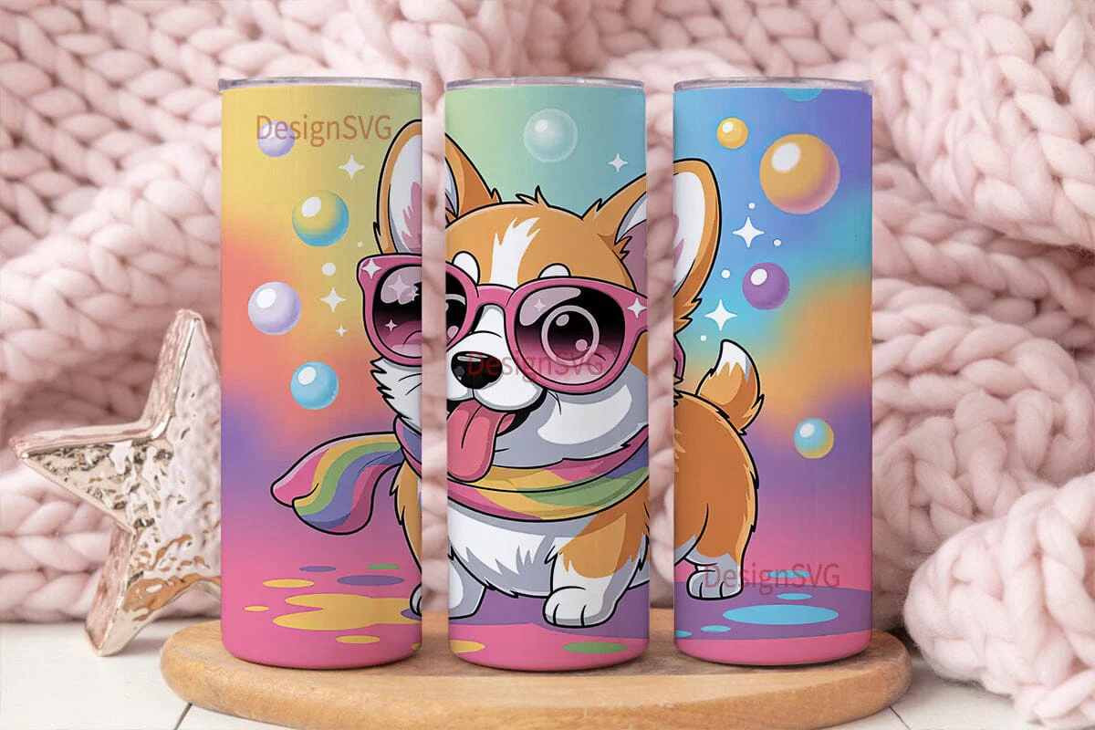 Rainbow Corgi Tumbler Wrap