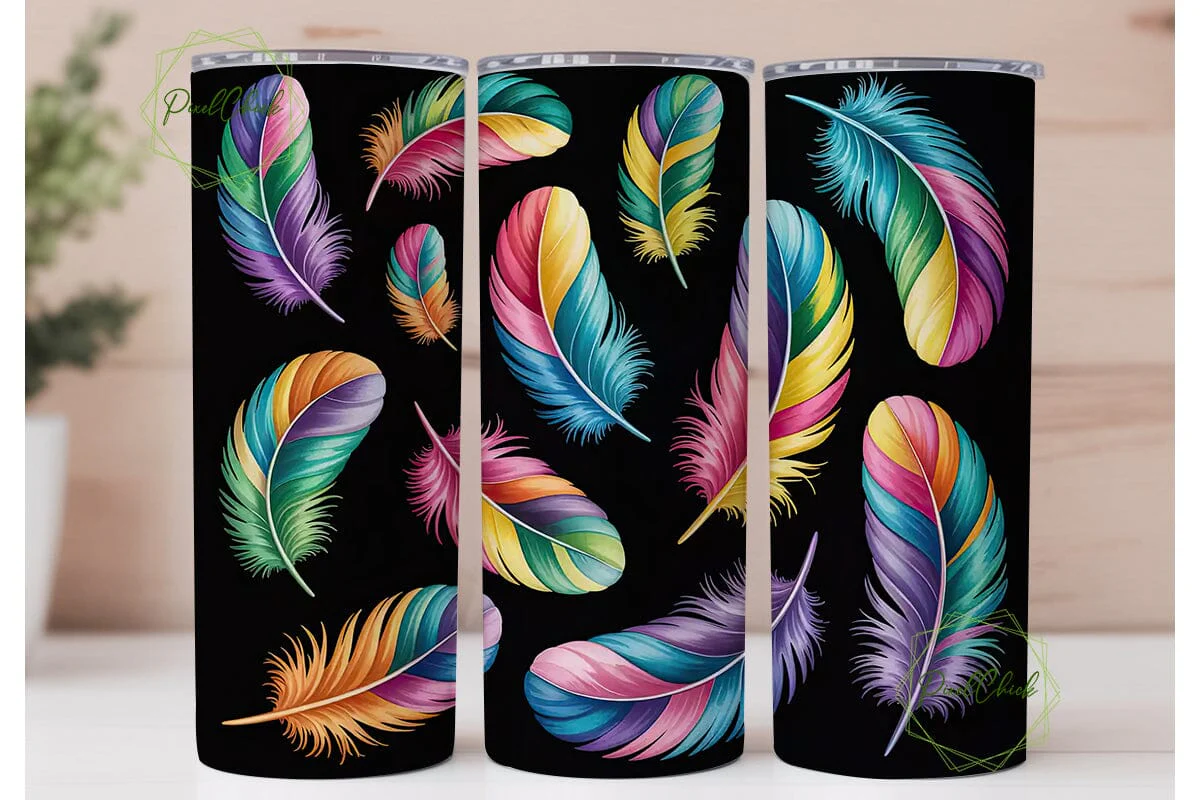 Rainbow Feathers 20oz Tumbler Wrap - Image 2
