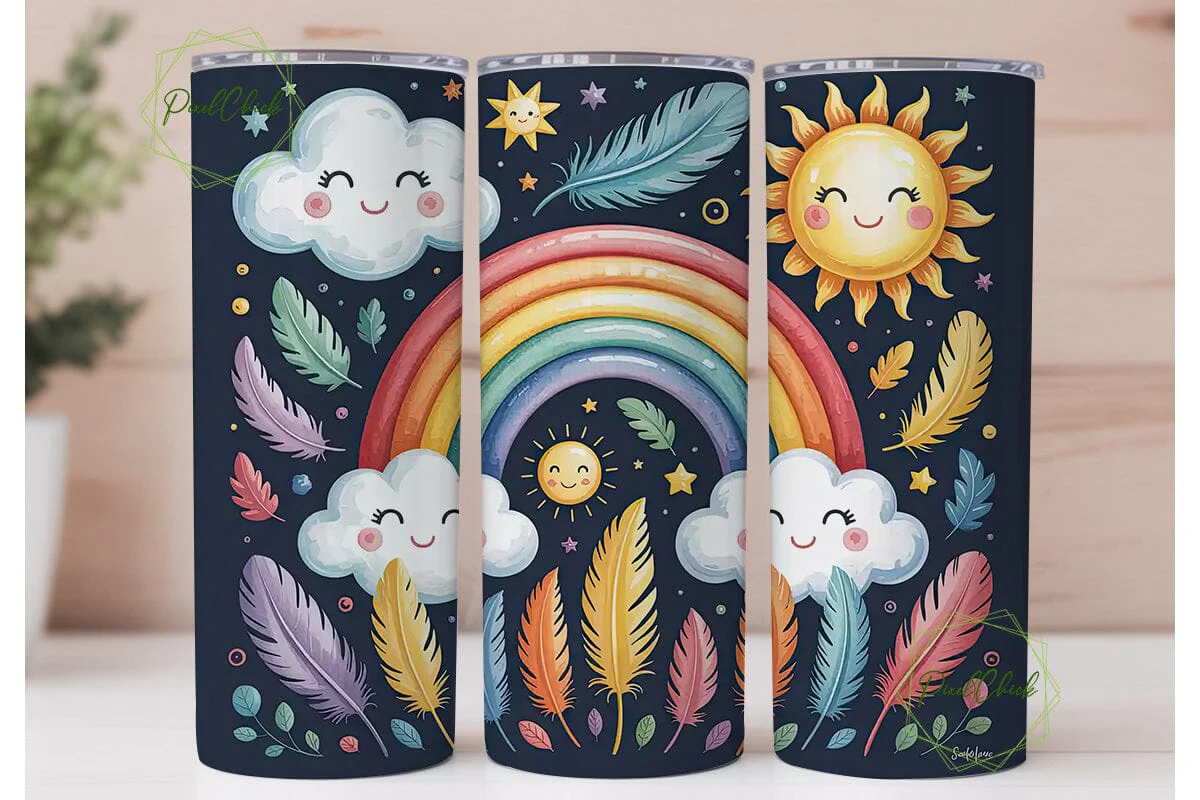 Rainbow Feathers Night Sky 20oz Tumbler