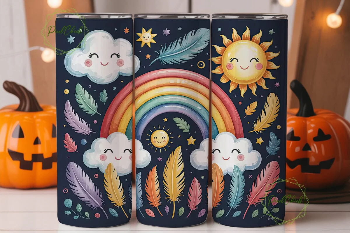 Rainbow Feathers Night Sky 20oz Tumbler - Image 2