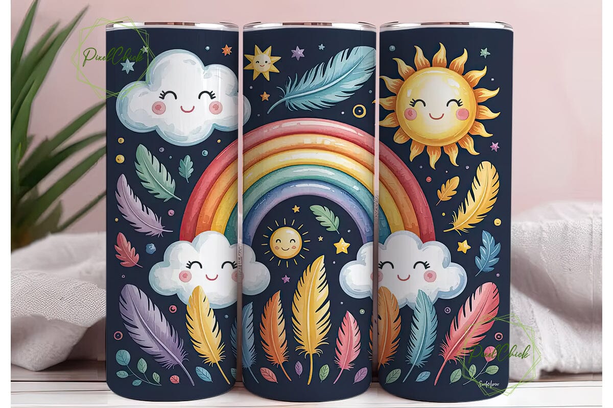 Rainbow Feathers Night Sky 20oz Tumbler - Image 3