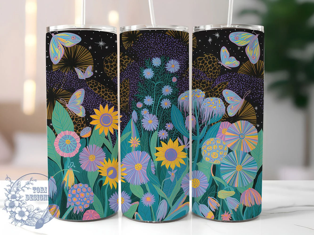 Rainbow Sunflower Butterfly Tumbler, Leopard Butterfly Tumbler, Colorful Floral Wrap, Exotic Butterfly Wrap, Artistic Sunflower Wrap, Sublimation Design, Trendy Gift Idea