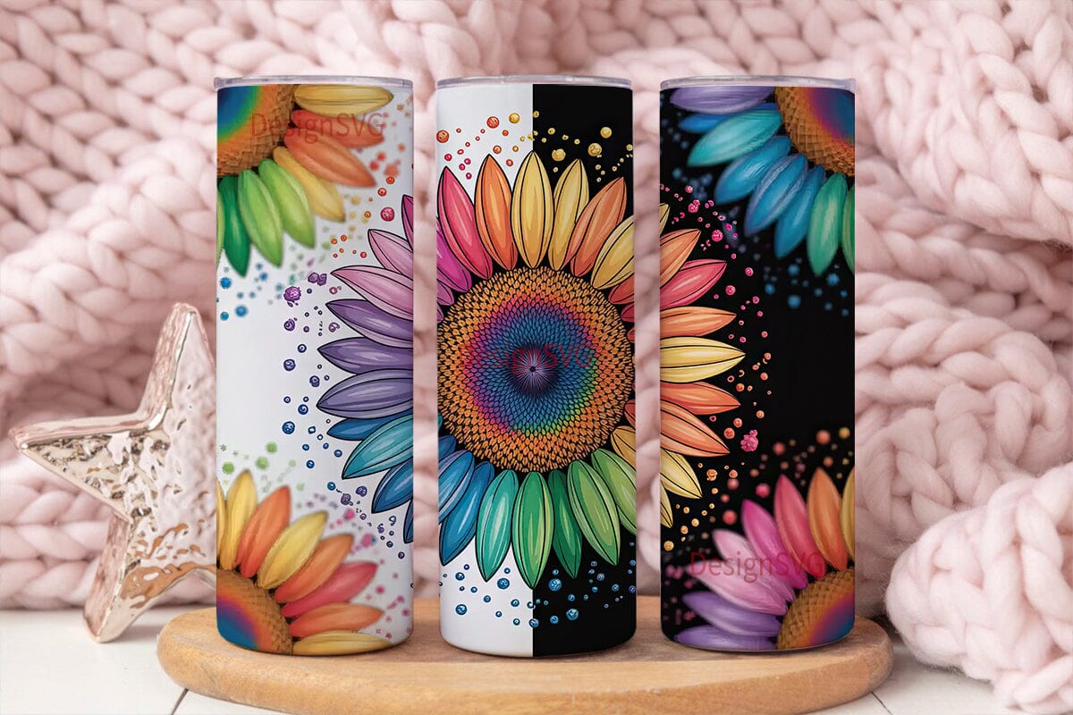 Rainbow Sunflower Glitter 20oz Tumbler