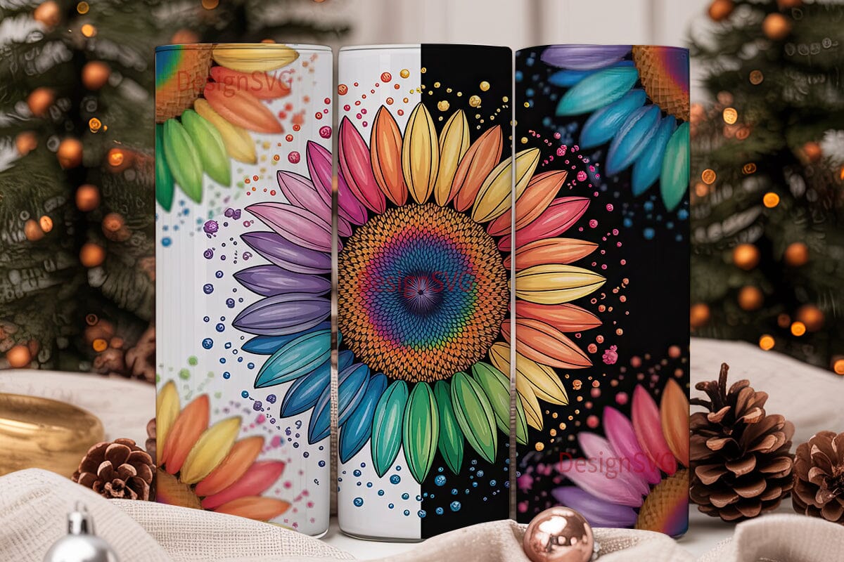 Rainbow Sunflower Glitter 20oz Tumbler - Image 2