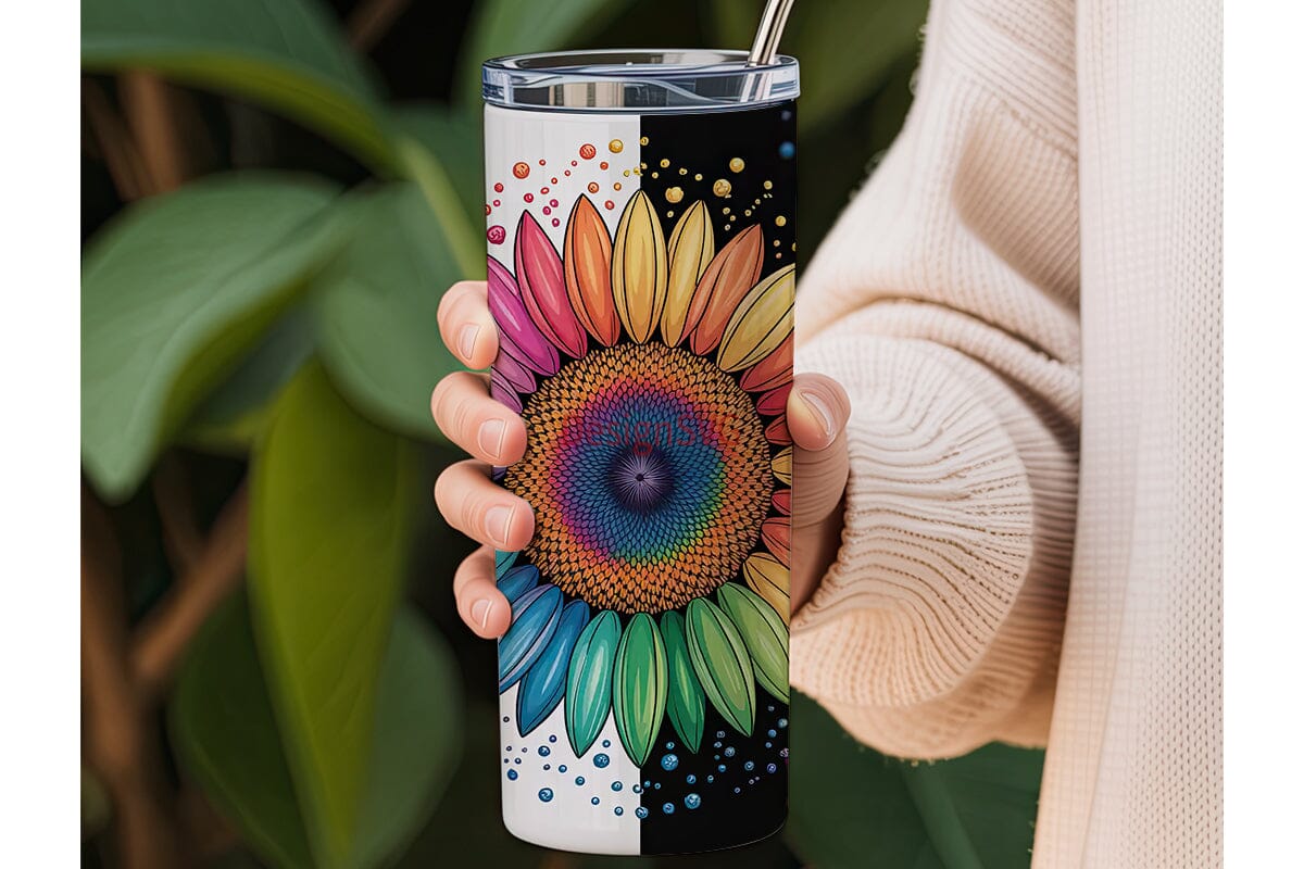 Rainbow Sunflower Glitter 20oz Tumbler - Image 3