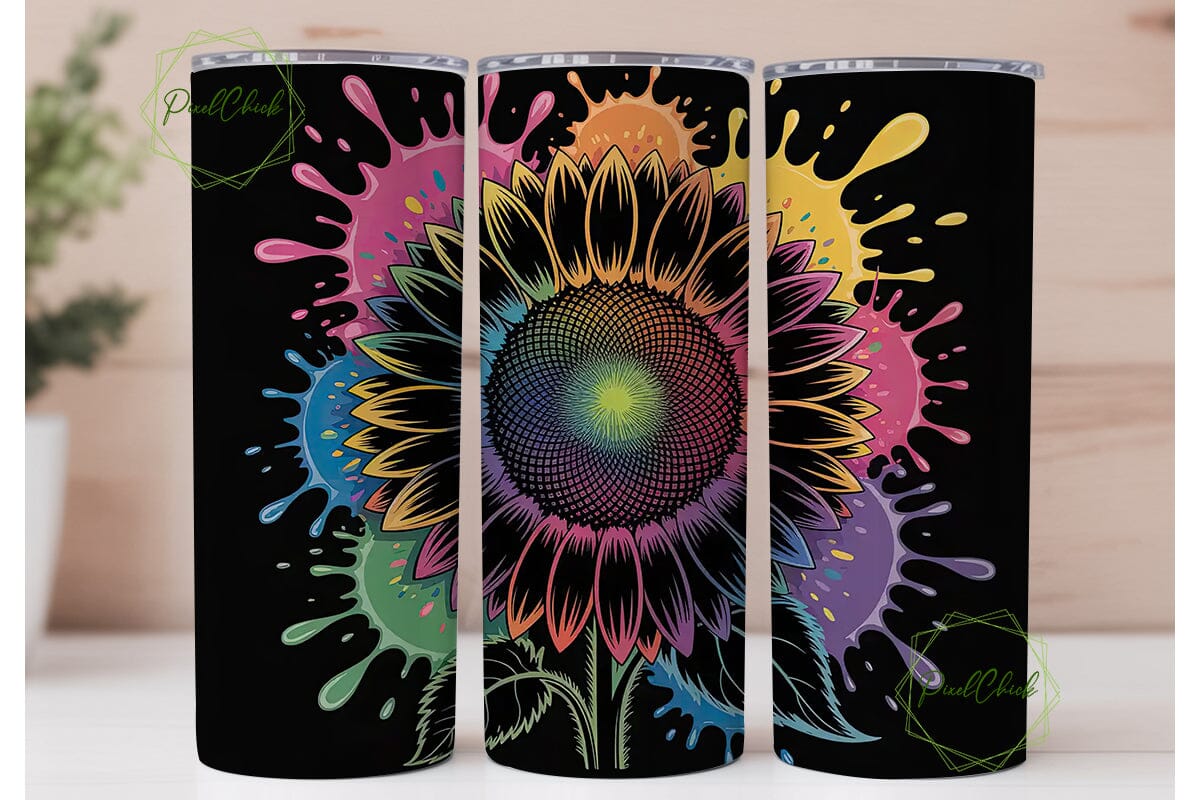 Rainbow Sunflower Splatter 20oz Tumbler - Image 2