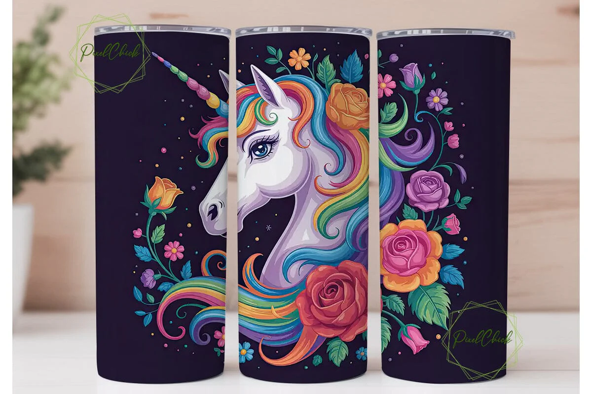Rainbow Unicorn Floral 20oz Tumbler Wrap - Image 2