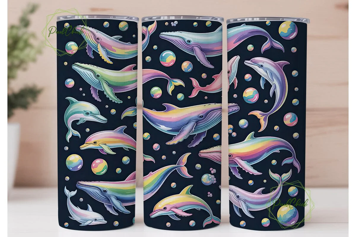 Rainbow Whales & Dolphins Tumbler Wrap