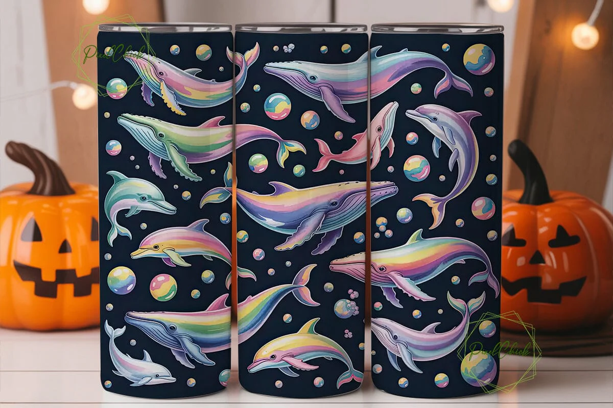 Rainbow Whales & Dolphins Tumbler Wrap - Image 2
