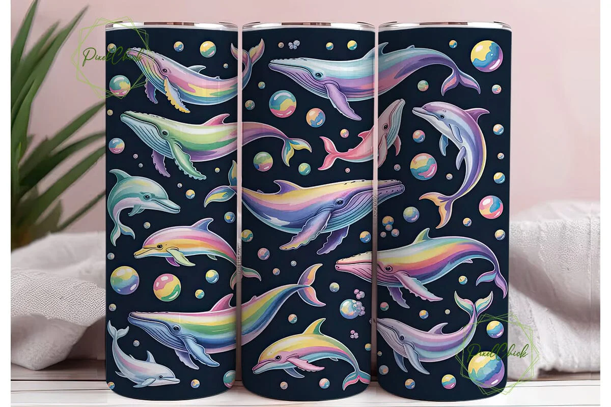 Rainbow Whales & Dolphins Tumbler Wrap - Image 3