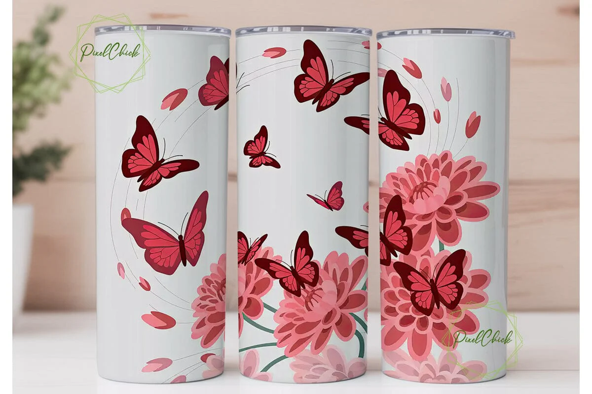 Red Butterfly Floral Tumbler Wrap - Image 2