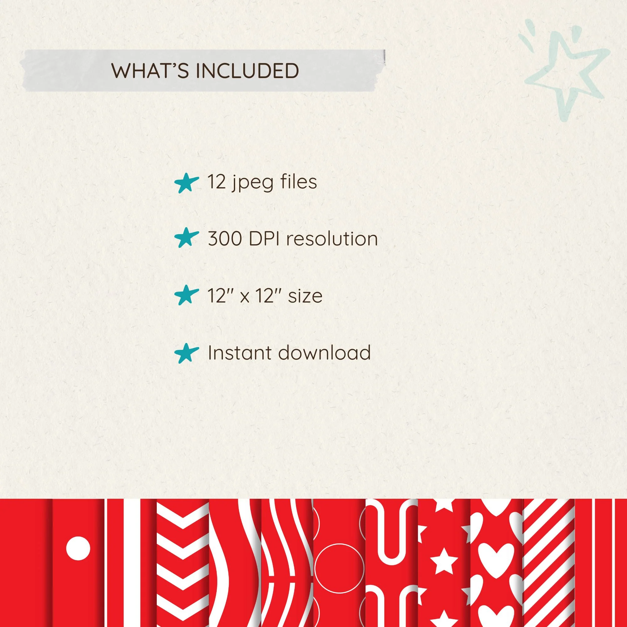 Red Seamless Pattern Digital Paper Pack | 12 Printable 12x12 JPEG Scrapbook Papers | 300 DPI - Image 2