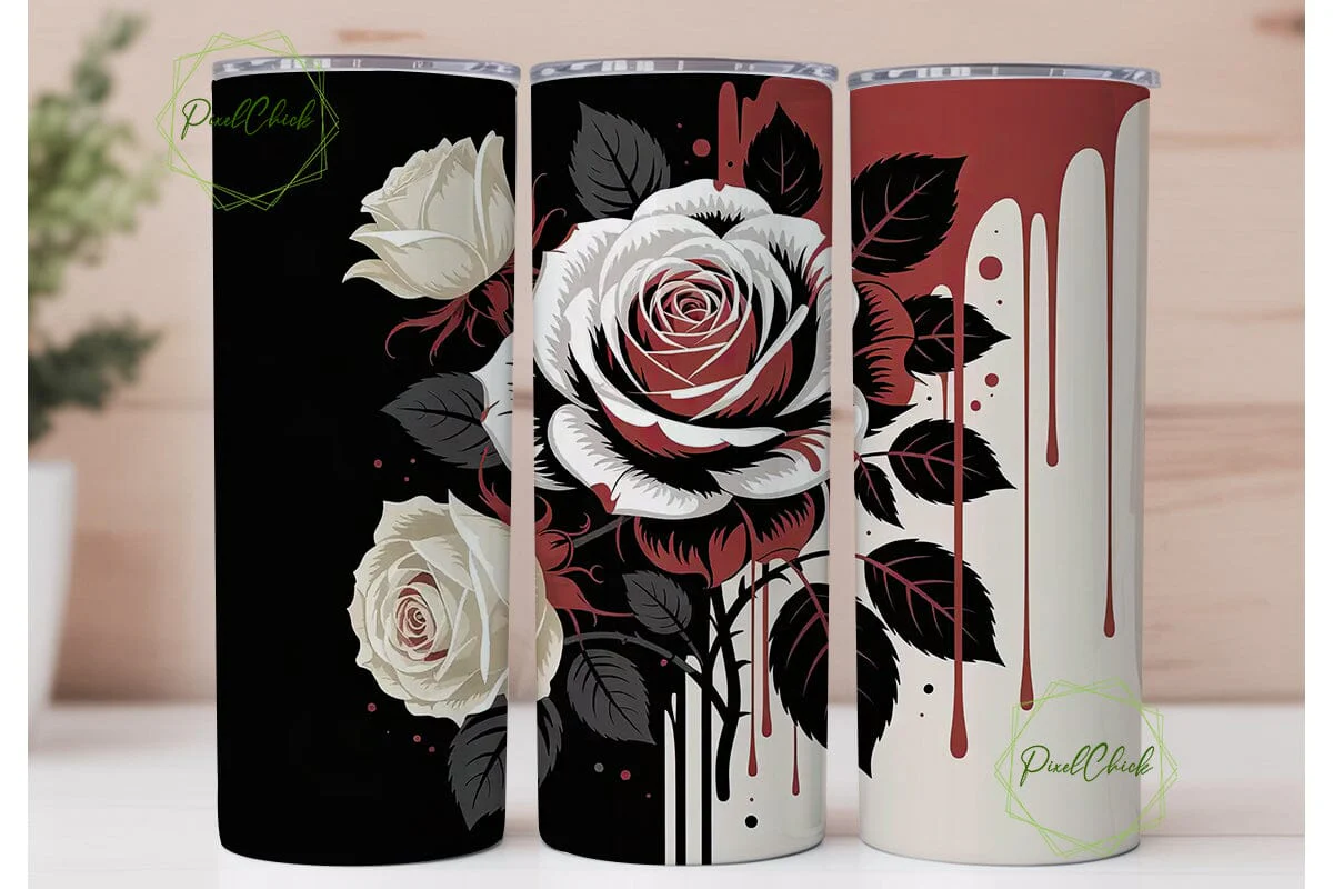 Red & White Roses 20oz Tumbler Wrap - Image 2